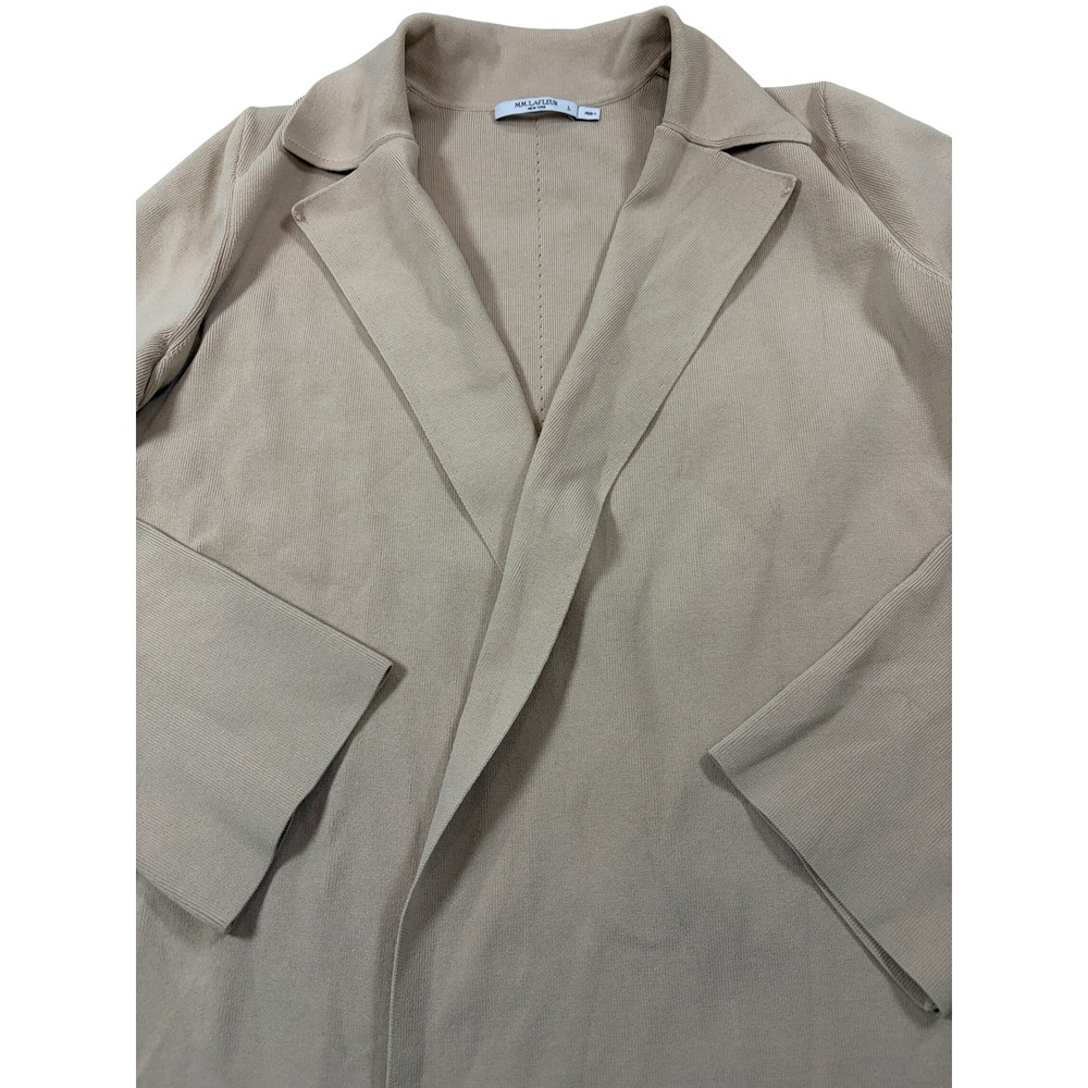 MM.LaFleur Merritt Jardigan Sand Beige Ribbed Knit Open Front Blazer Jacket L - Picture 2 of 13